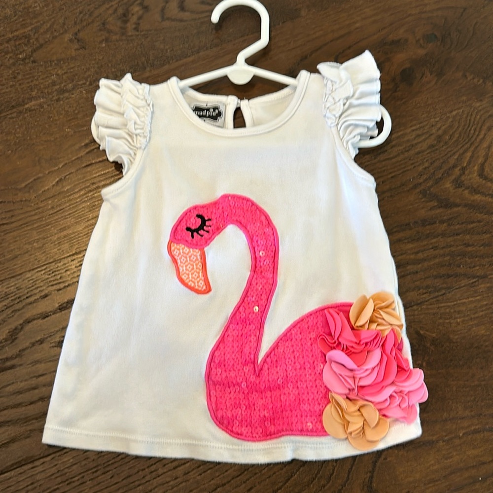 Mud Pie Pink and White Flamingo Tank Top
